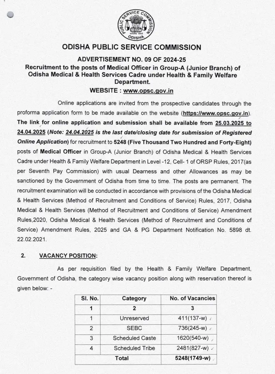OPSC Medical Officer Recruitment 2025 Notification