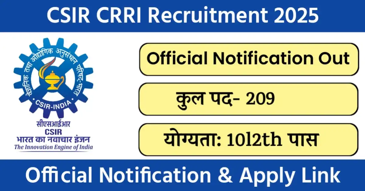 CSIR CRRI Recruitment 2025 Notification
